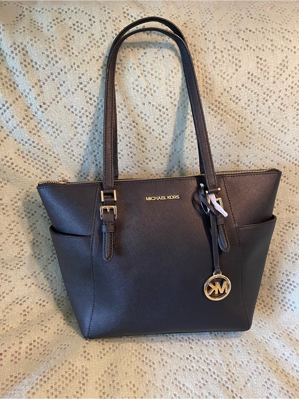 Michael Kors Brown Saffiano Leather Tote with Gold Hardware